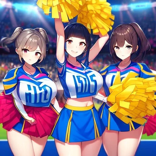 Clear focus,High resolution, three girls, wearing a cheerleader outfit