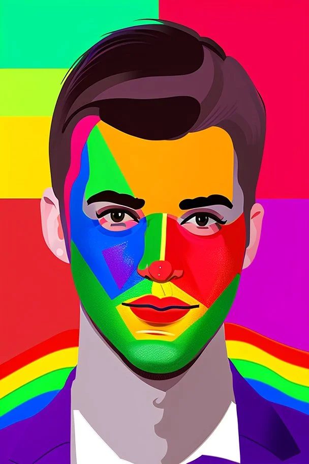 Portrait by a gay politician in his 30s he has pride colors painted in his face