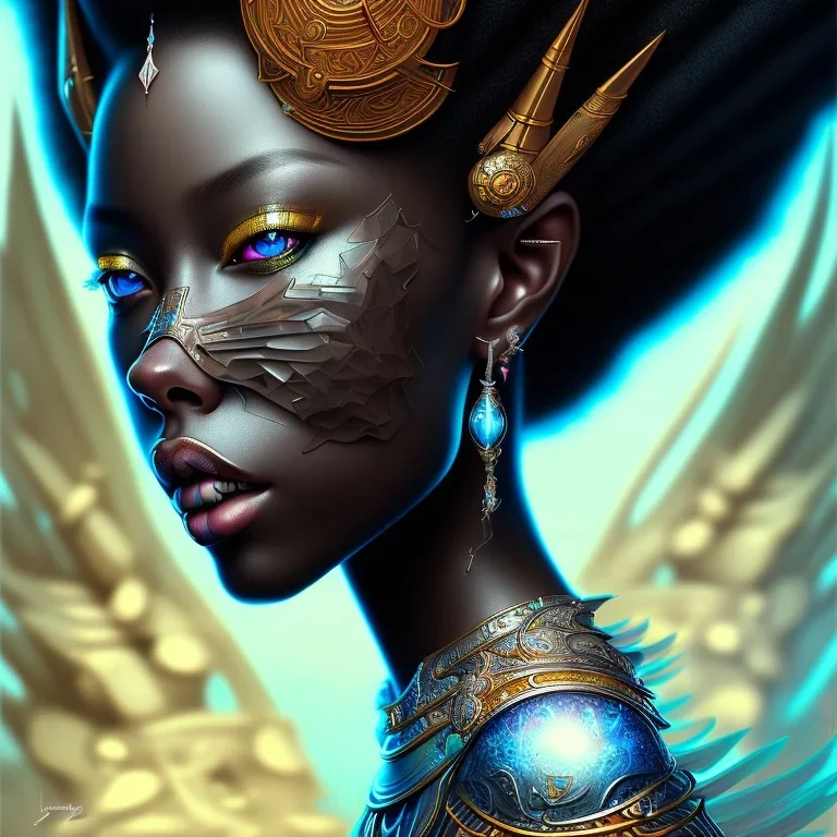 sango fantasy, fantasy magic, intricate, sharp focus, illustration, highly detailed, digital painting, concept art, matte, masterpiece head sexy view black African beauty black afro hair earth lady silver falcon princess