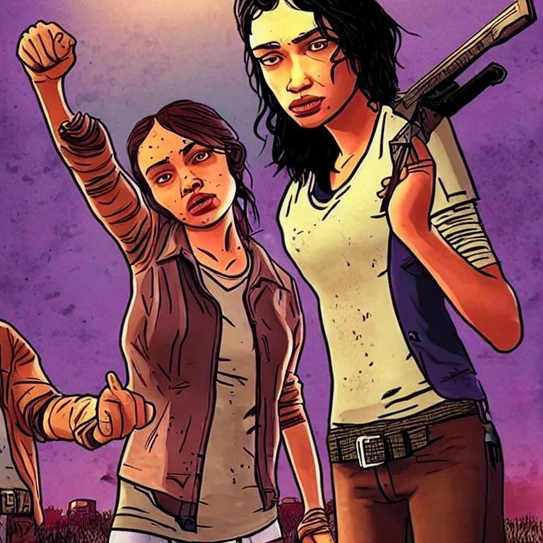 Clementine from the walking dead telltale fights a guy and she won because she's strong and she puts her bare foot on that guy's head she looks superior the art looks like the game