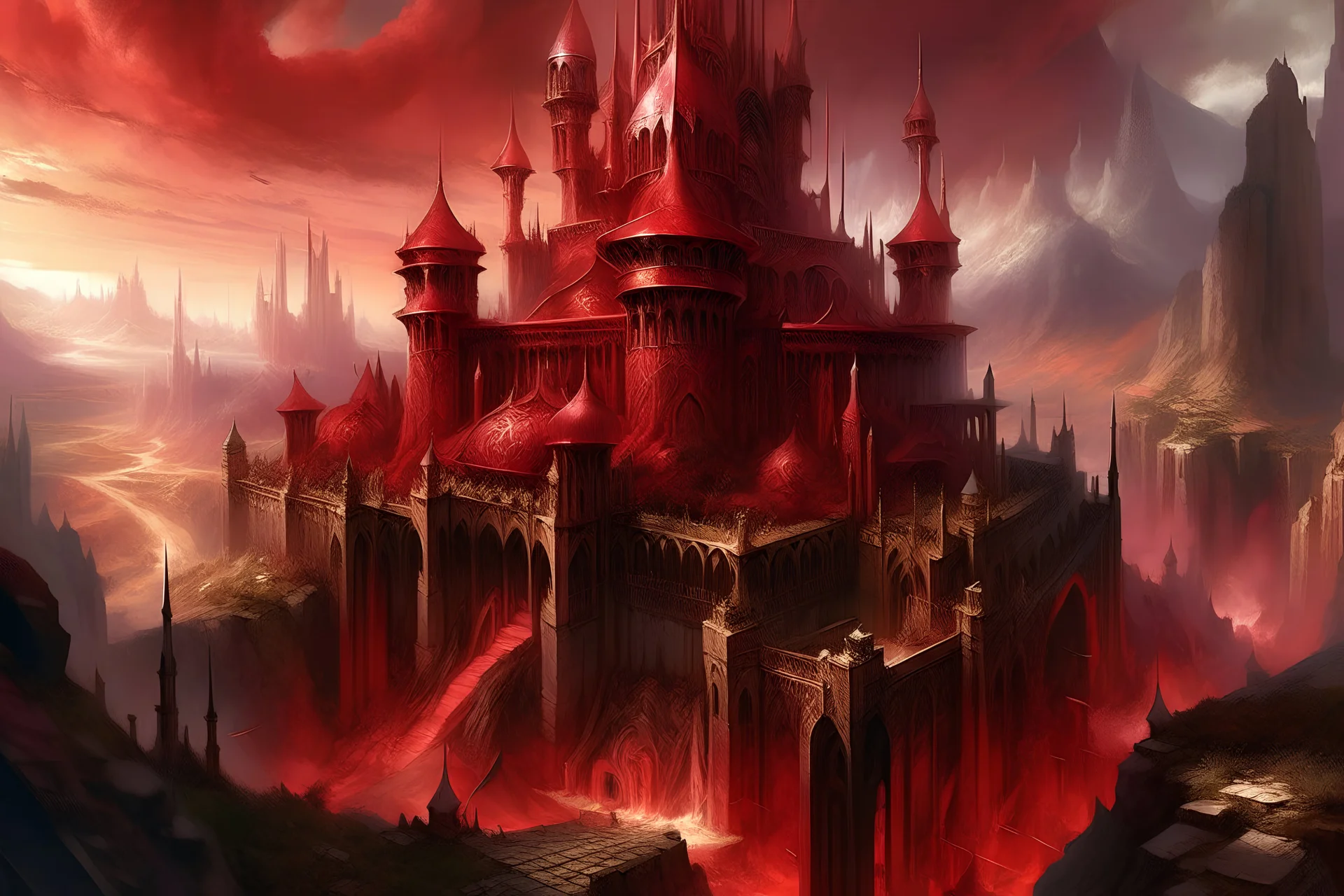 citadel of pain, red, realistic style , magic the gathering art