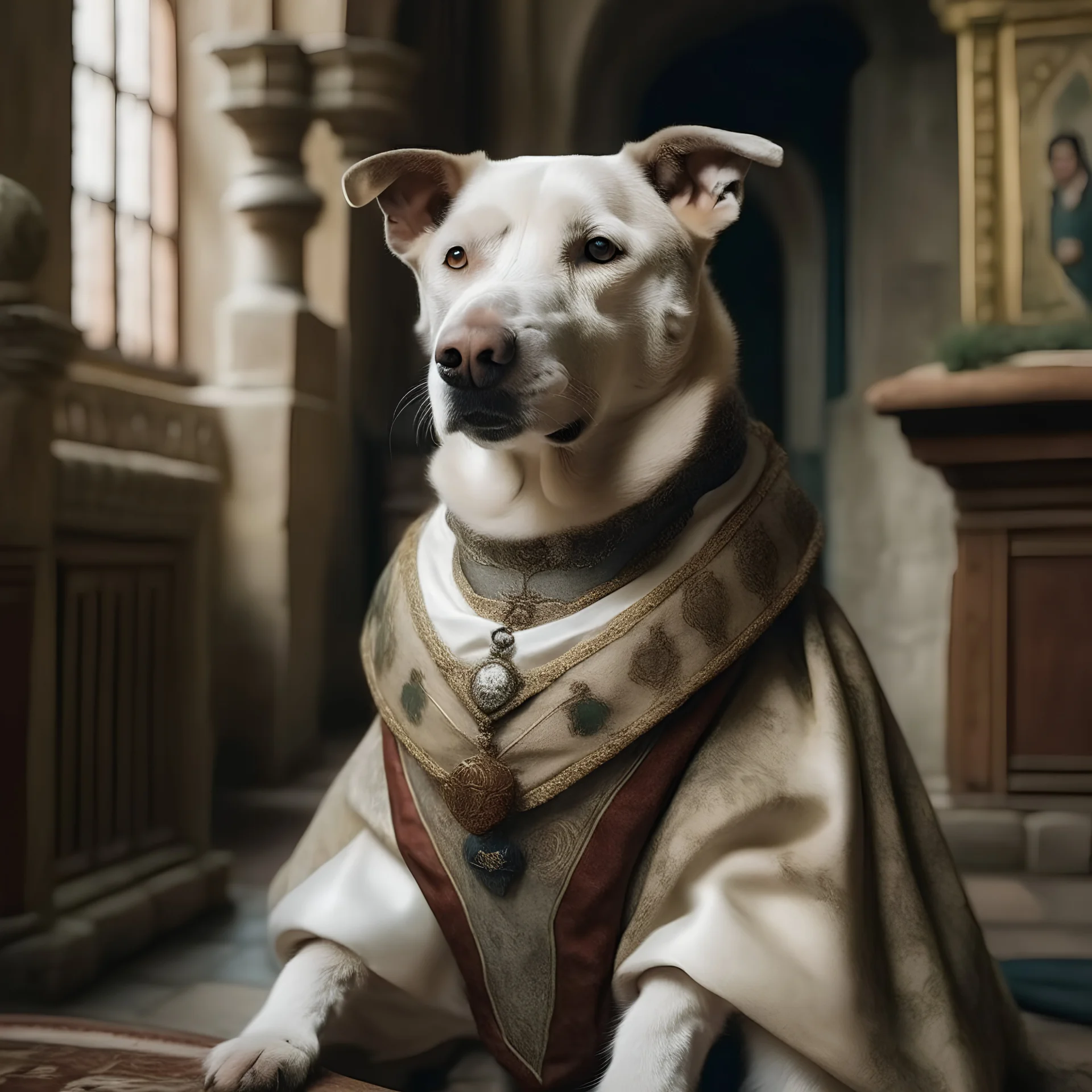 Pet dressed as human,Medieval palace,animal portrait