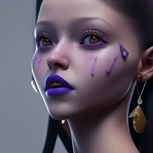 Jenna ortega, wednesday, wearing a dark purple lip paired with the soft smoke around eyes, wednesday hair, wednesday dress, hyper detail, octane render, unreal engine 5, photorealistic, 8k resulation