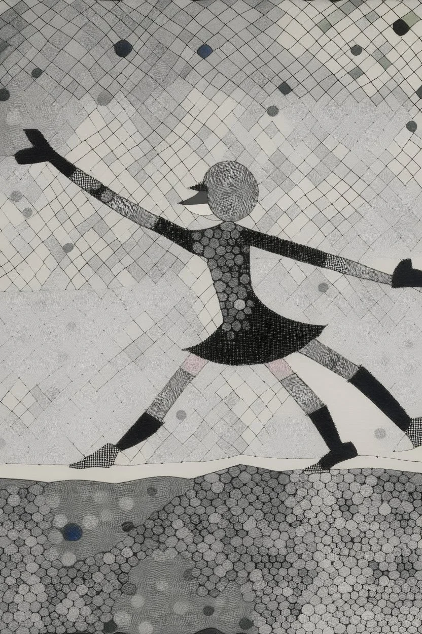 the joy of dancing on thin ice; pointillism; ink wash; Vantablack canvas with pale pastels; Klee