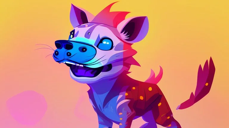 Cute chibi hyena dog chasing its own tail, cartoony, colorful, exaggerated, simplified, adorable