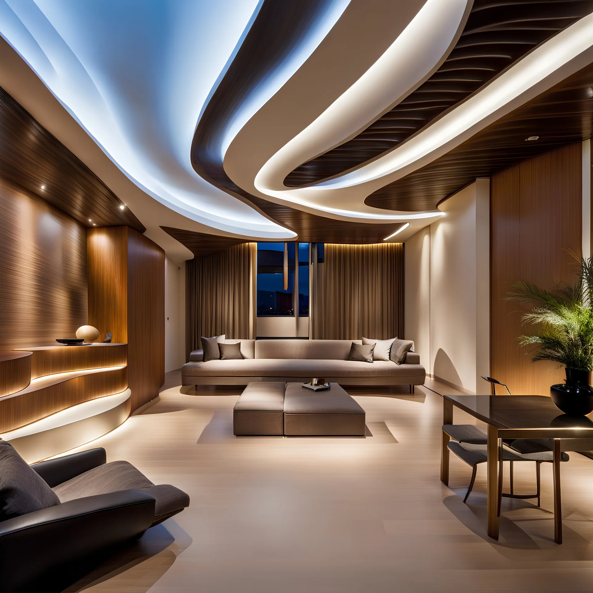 Flowing Luminous Ceilings,Form work Mansions, Harmony and balance between elements,