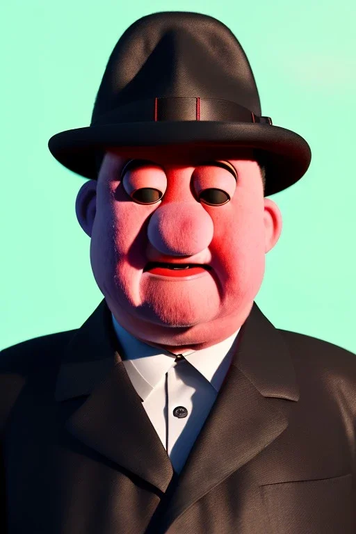 Waist up muppet Portrait, Kim Jong-un as muppet doll, black suit, photo studio, red background, unreal engine 5, concept art, art station, god lights, ray tracing, RTX, lumen lighting, ultra detail, volumetric lighting, 3d.