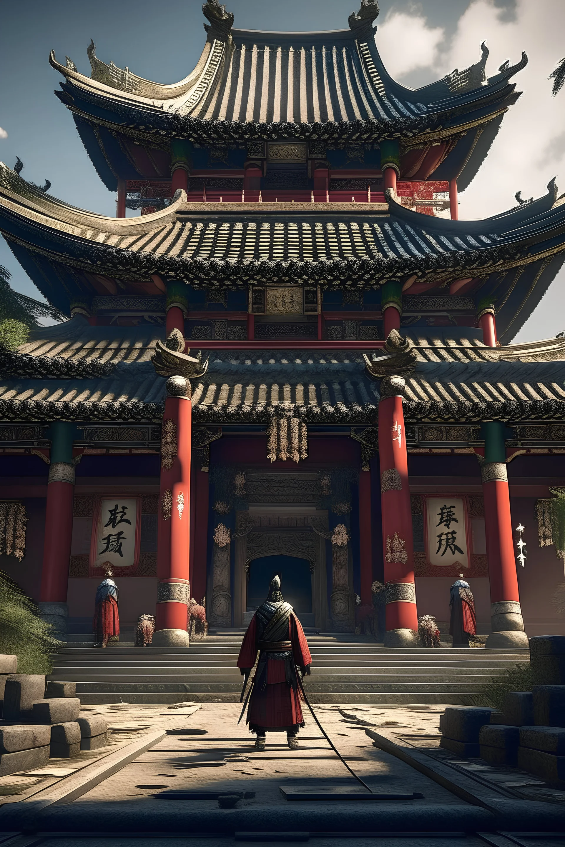 Chines temple with a samurai