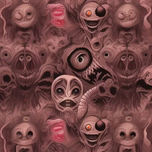 multiple eyes everywhere Junji Ito style, darkred tones,