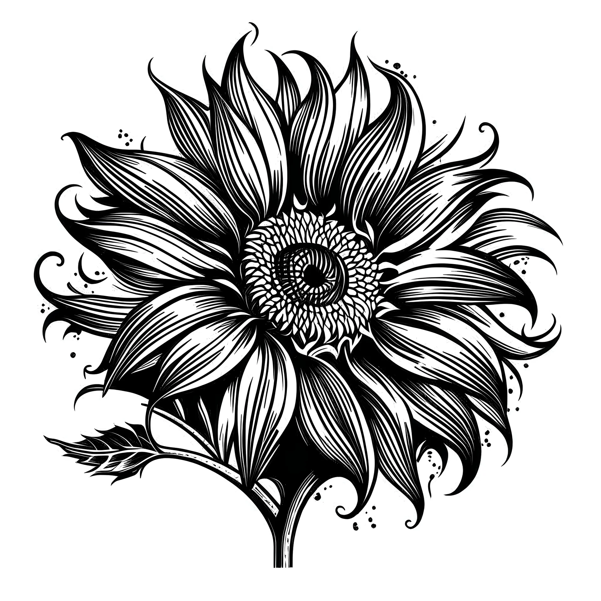 sun Flower silhouette art , drawing, cartoon style art on white background