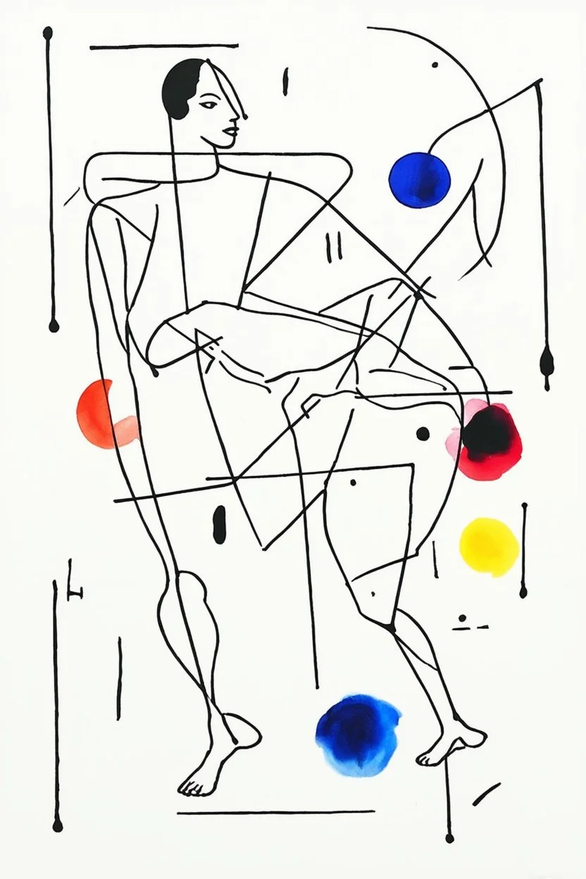 Reprezentare grafica moderna figurativa cu simboluri ,minimal art similar cu desenele lui Picasso , a unui desen facut de un autist , reprezentand o dansatoare de samba , în stilul combinat acuarelei umede a lui Joan Miro si cu filigran lineart minimal a lui Jean Cocteau cu Paleta de culori impresionista cu culori putine si tari. Fond alb si linii color subtiri si paralele, cu umbre de lumina cu hasuri incrucisate