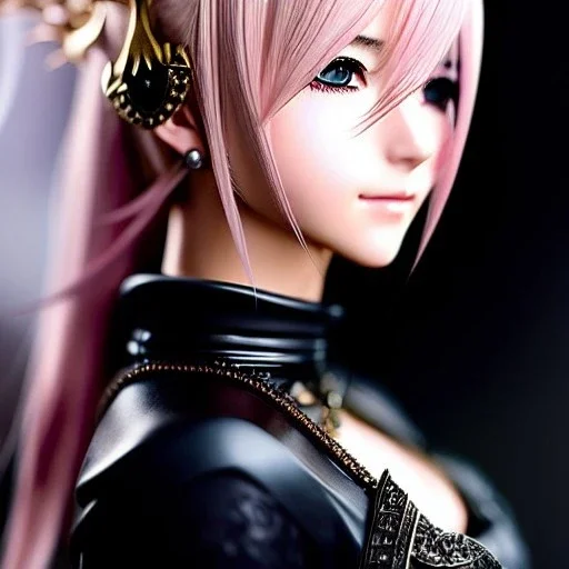 Detailed girl, woman, pink hair, yorha 2b hairstyle, au'ra final fantasy, scaled horns coming out the side of the head, intricate details, full body portrait, keep head in frame, slight smile, black Japanese motif, concept art, highly detailed, digital painting, concept art, sharp focus, illustration, art by Yoji Shinkawa, WLOP and greg rutkowski and alphonse mucha and artgerm and yanjun Chen and Junji ito and Makoto Shinkai, HDR, octane render, highly detailed