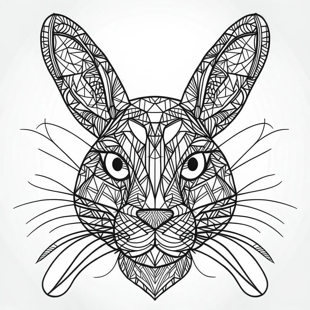 Hare, mandala, face view, minimal lines, cartoon, white back ground color, real style, realistic, minimalistic, minimal black line art, line art, crisp line art, unique coloring sheet, outlined, outline, crisp, crisp line edges, illustration, thin lines, crisp clear lines, line art, clean line art, unique, 8k, amazing, masterpiece, no colors, no dark color, no black color, avoid thick black, minimalistic line edges, pure white back ground, image character full fit to page,