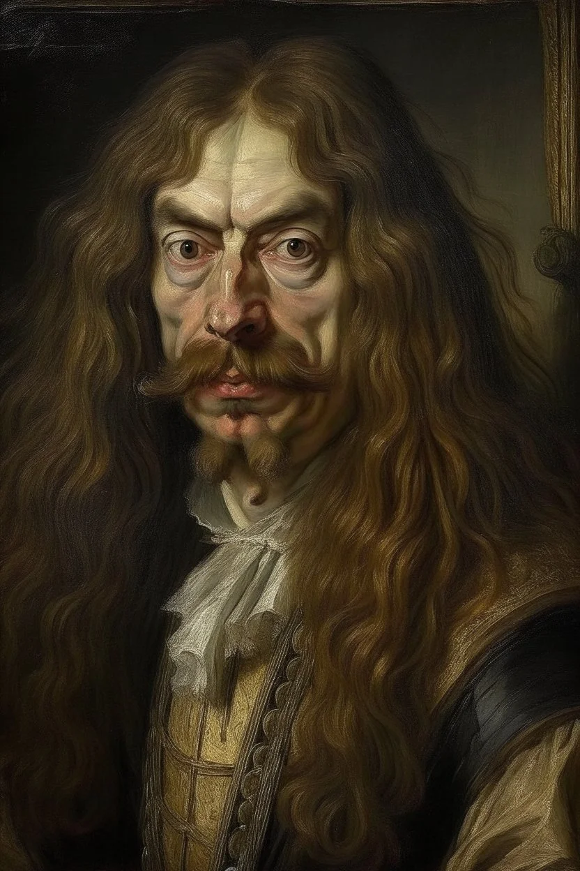 18 centurie Portrait of a rich man with multiple battle scares andlong hair