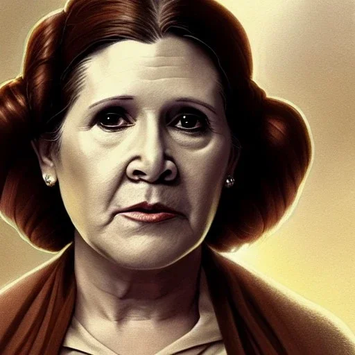 [[extrem stunning photorealistic carrie fisher as princess leia in star wars]] :: [[photorealistic brown eyes, symmetrical short hair, head and shoulders portrait, 8k resolution photorealistic portrait by Greg Rutkowski, WLOP, hyperdetailed, intricately detailed, triadic colors]]