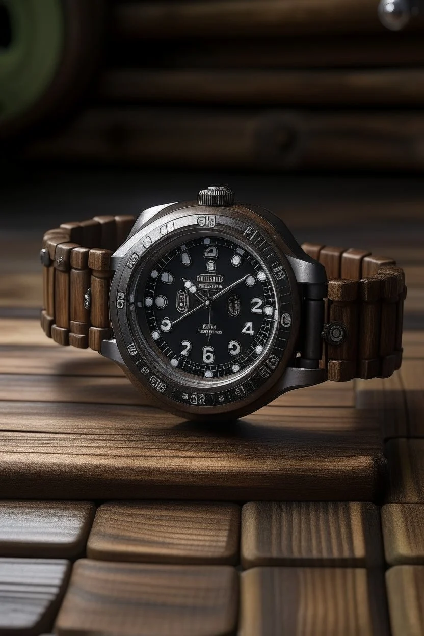 A submarine watch on a rustic wooden surface, evoking the sense of adventure and maritime heritage.