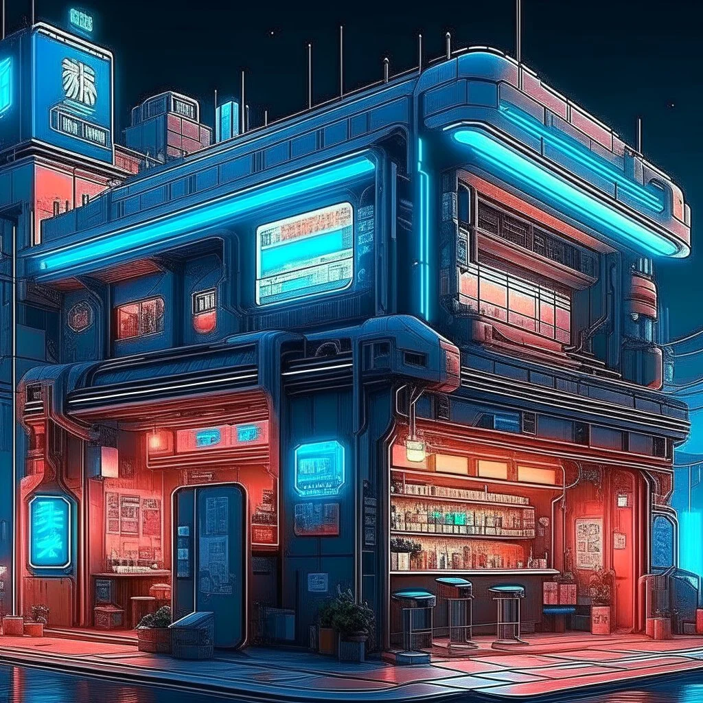 cyberpunk retro futuristic bar building for comics