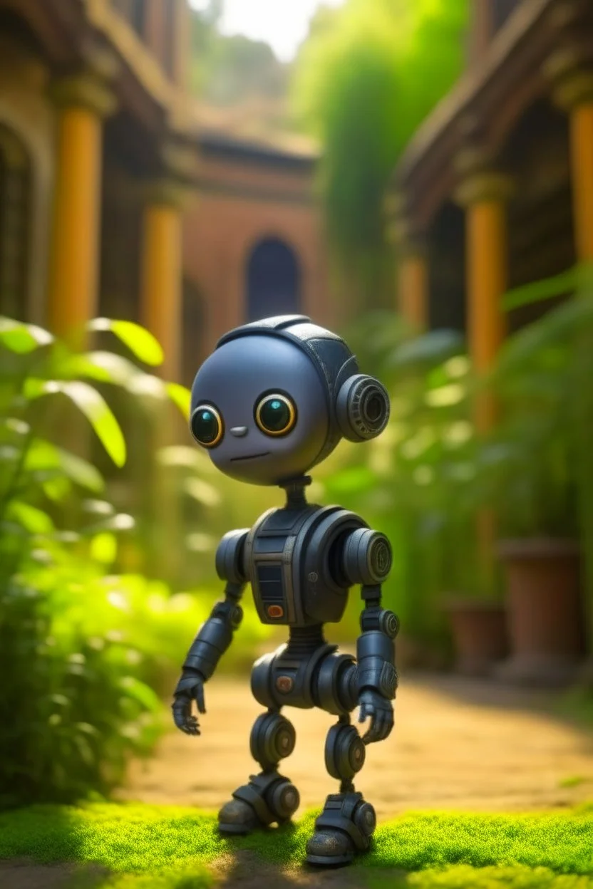 adorable cute chat priest robot with short punk hair and real human eyes, in garden of st. Barbara cathedral, its such a perfect day, motion blur, smoke, 8k, downlight, soft light, depth of field, photorealism, trending on art station, lotsa detail