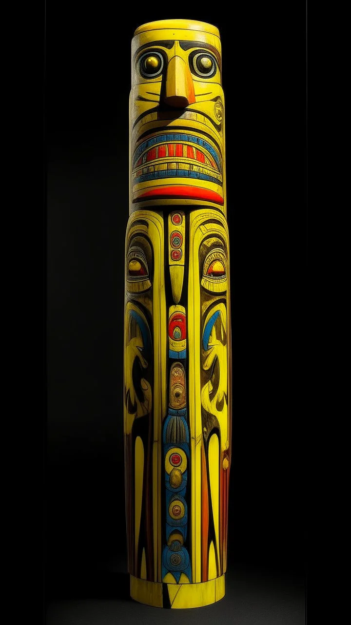 A yellow Electric Sandsurge designed in Pacific Northwest totem poles painted by Edward Hicks