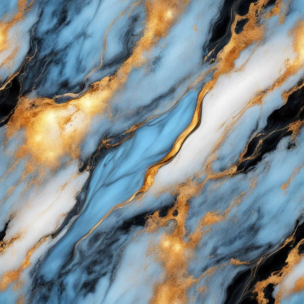 Hyper Realistic Light-Blue, Golden-&-Black-marble-background with glowing-embers & white-scratch-marks vignette-effect