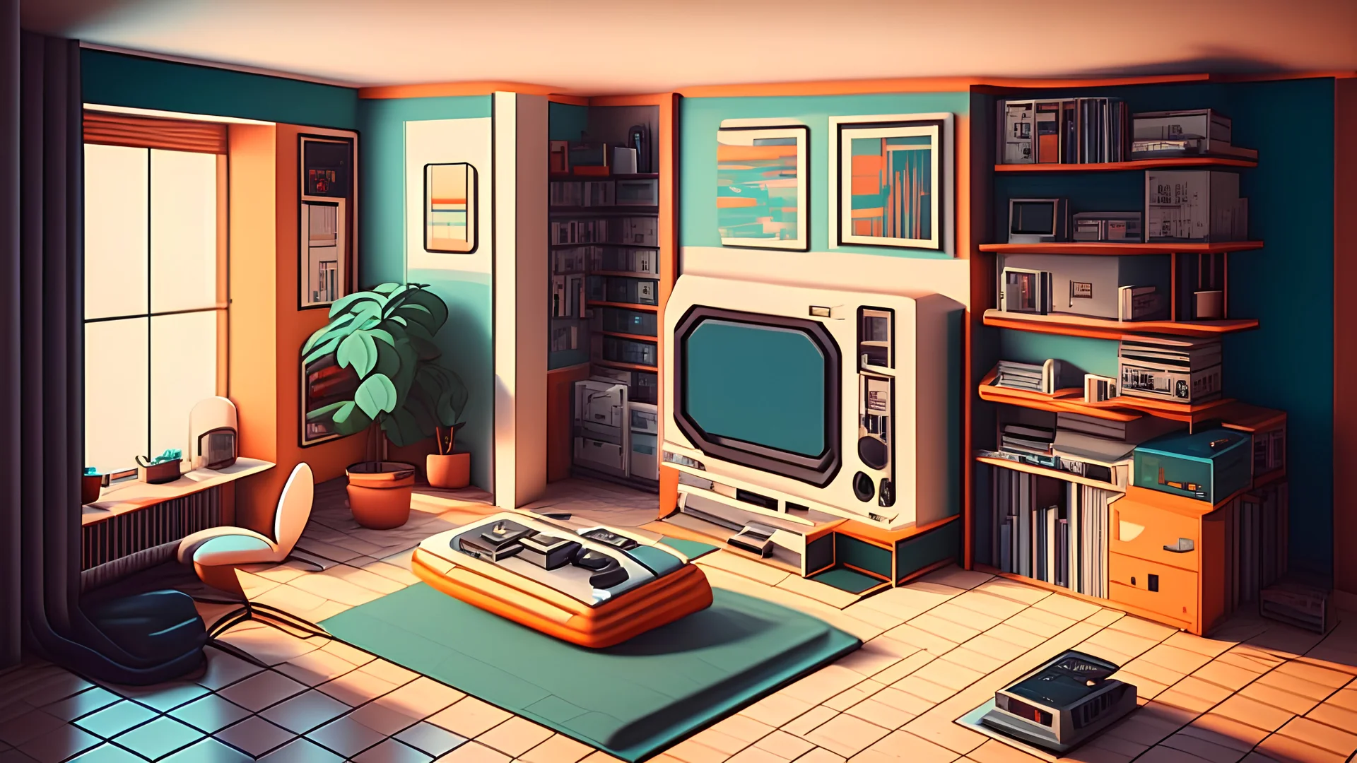 Modern architecture retro gamer’s apartment