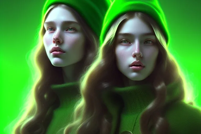 girl, cute, beautiful, long hair, wavy hair, red hair, green eyes, green beanie, green coat, black tee shirt, head and shoulders portrait, 8k resolution concept art portrait by Greg Rutkowski, Artgerm, WLOP, Alphonse Mucha dynamic lighting hyperdetailed intricately detailed, algerian flag