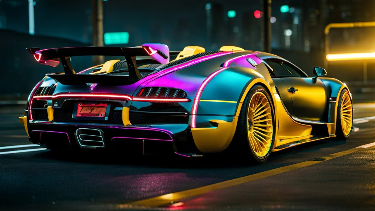 Veyron Super Sport ultimate need for speed tuning Mansory Cyberpunk 2077 neon Style Rear View, Super Detailed, desktop wallpaper, 4K