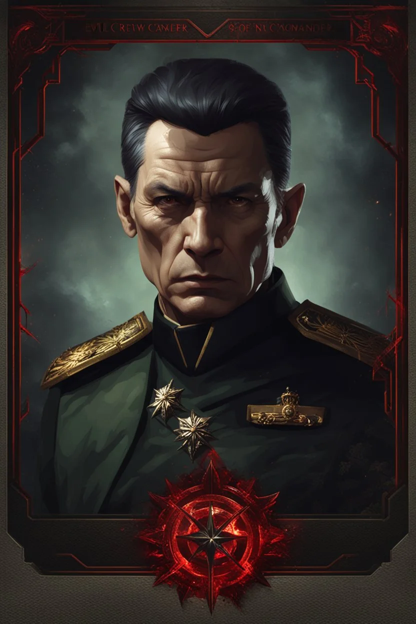 portrait of a 50 year old evil military commander. Cruel expression, dark crew cut hair, dark fantasy