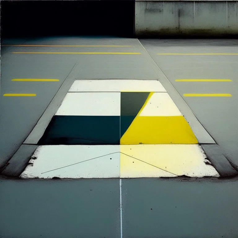 Minimal contemporary abstract oil paintings carpark concrete. In the style of Justin Mortimer and Francis Bacon. road markings.