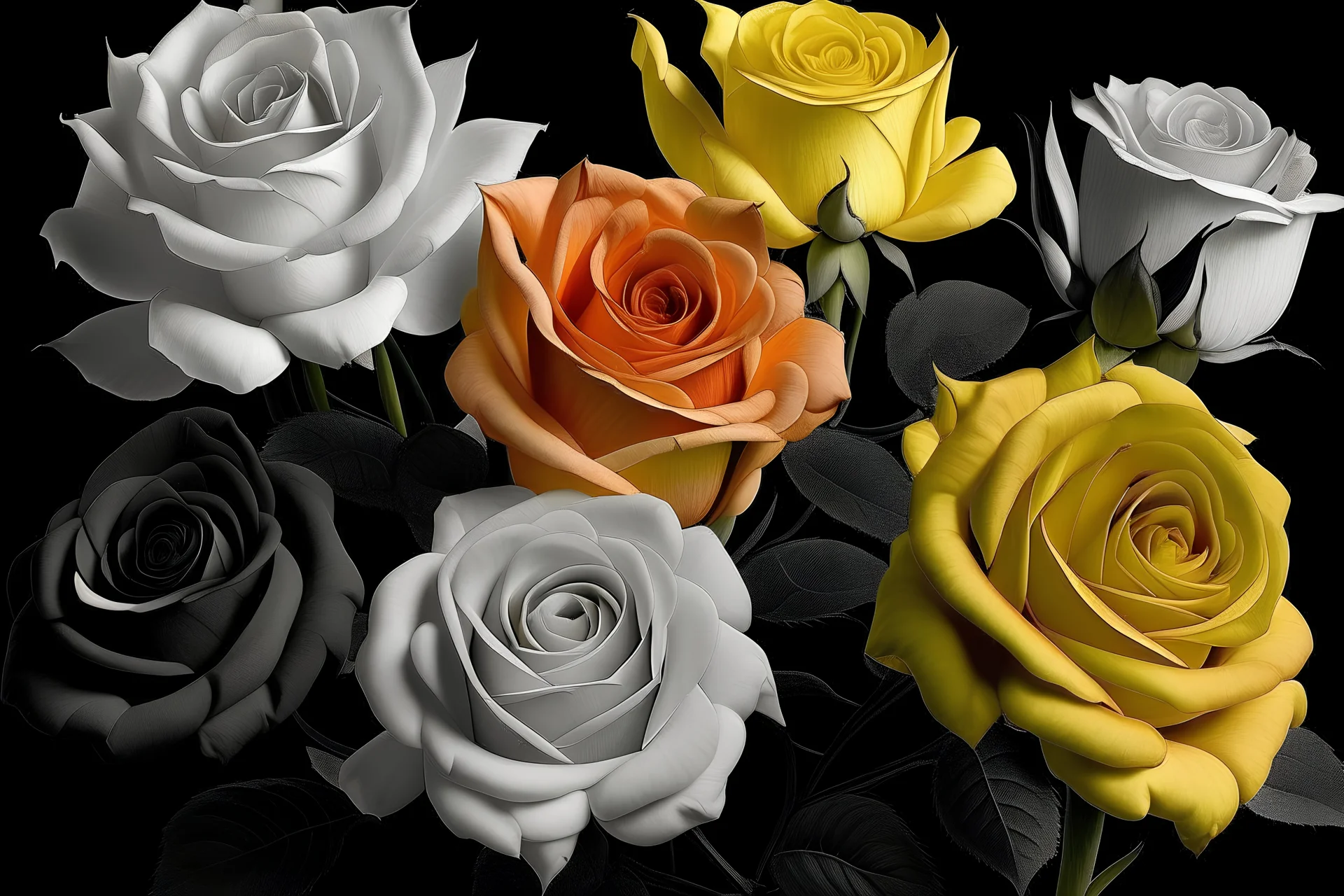 images of Floribunda for color: , black and white background, fine lines