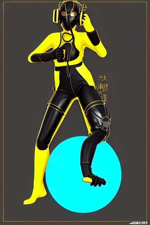 3D-Escher tiling in the background. Bronze color, Yellow, Black Cyan photograph Cyber-punk, full-mask, AKG-style big headphones, golden rings & disc, fencing mask. Selfie archer. Asa Akira, lightly armored, electronic circuits. Thick tights, thick calves, bend fell, wide hip, flat belly. Ancient artifact attached. Perfect body. Daft Punk, Tron Movie. Matrix movie clothes, Silver leather area, tippet, latex. Wicked sneakers. 1990's, old telephone microphone. Surreal. Minimal fashion Future