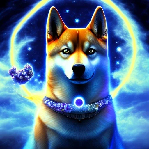 third eye ascension shiba inu doge with heaven glowing aura star sky lightning