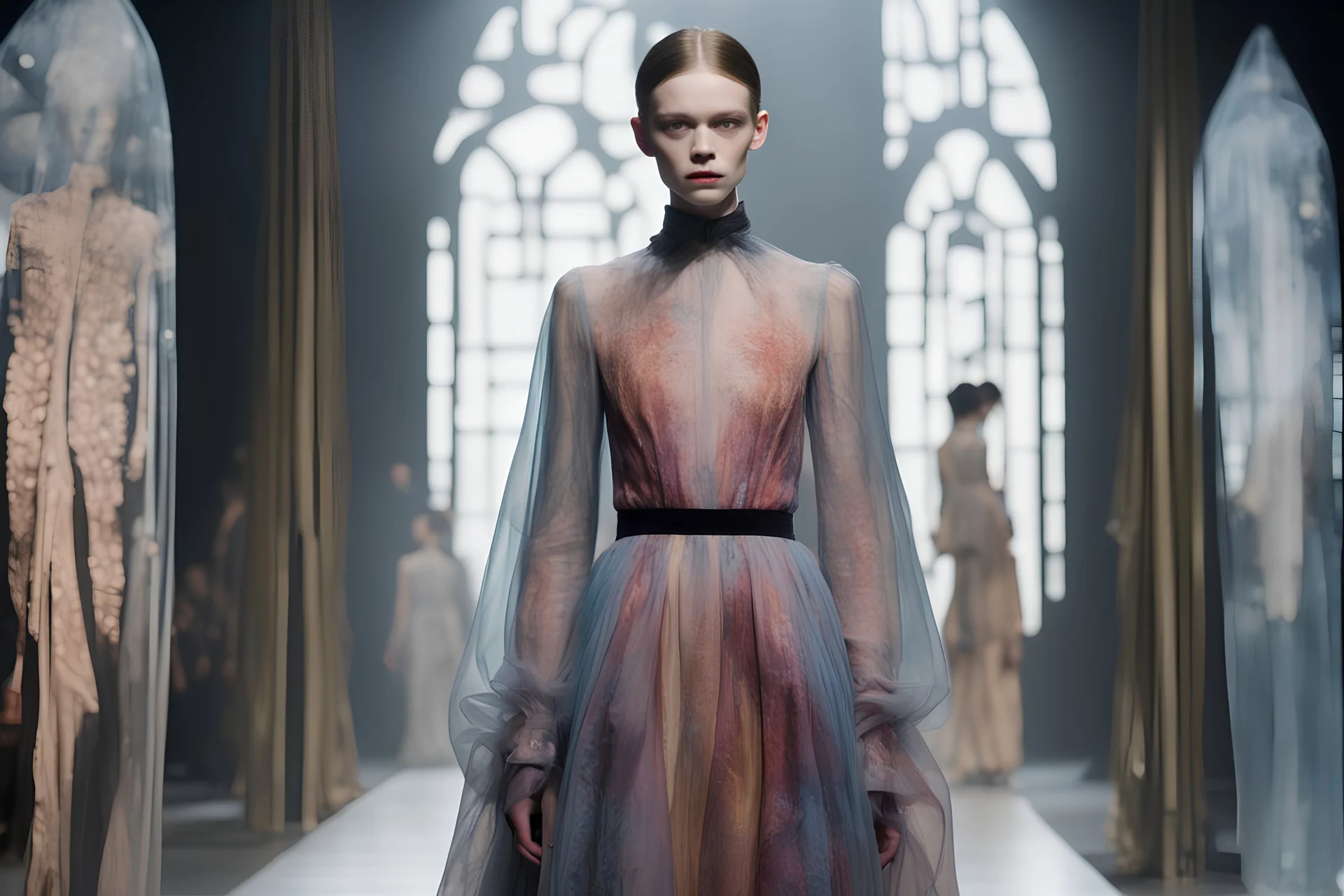 Dries van Noten-Emily Riggs Tolkien Westeros Art fashion show catwalk pop StarWars Velvet jelly translucent surreal Avant-Garde Gown, Otherworldly, HD faces youngs Beautiful girls, 8K, vintage