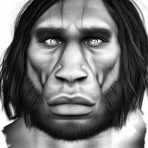 Photorealistic Neanderthal man with lips that are too big