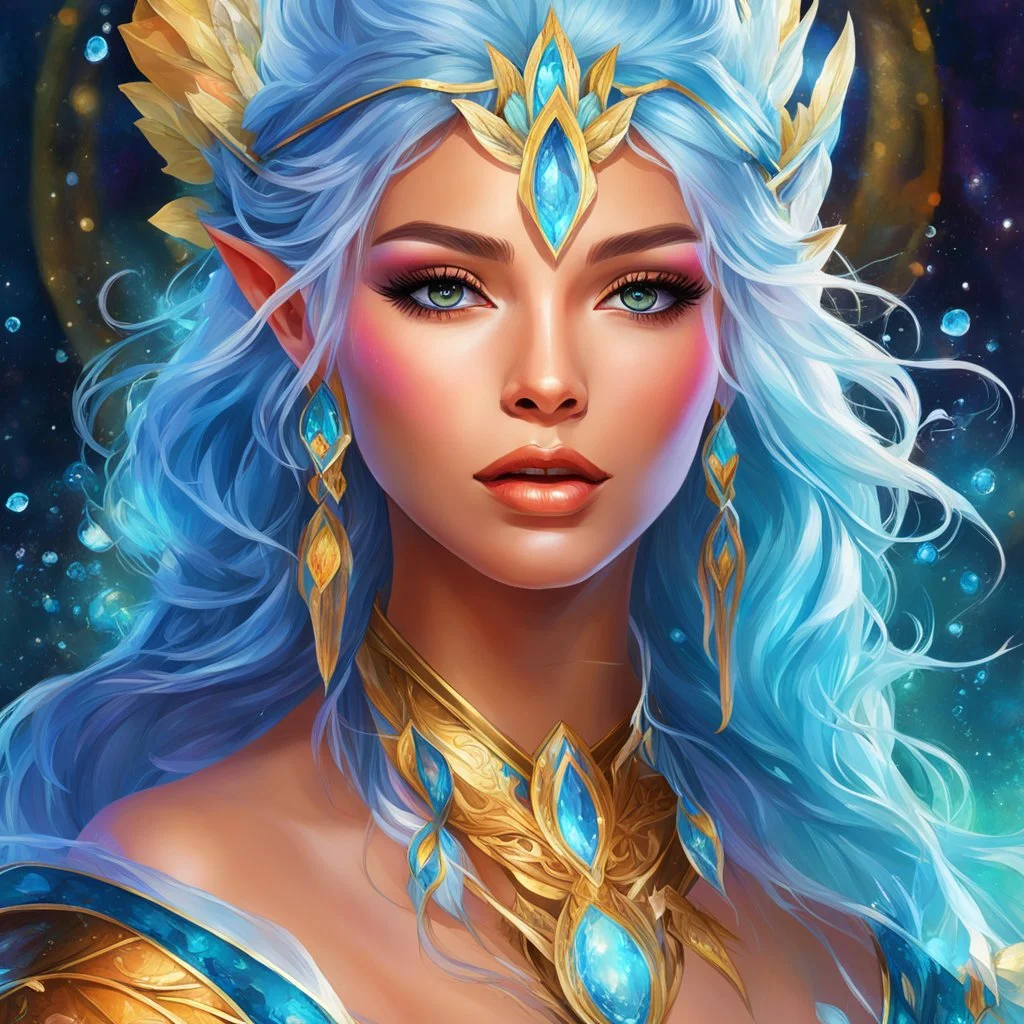 A face portrait of a water female wizard named Aimpion; masterpiece; high-quality; high-relosution; digital art; digital painting; bright colors; focus on face; face; face portrait; profile picture