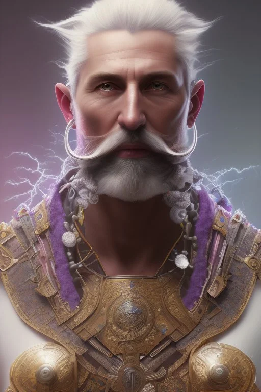 photorealistic warrior, hyperdetailed painting, luminism, Bar lighting, complex, purple mohawk, 4k resolution concept art, Artgerm, WLOP, Alphonse Mucha, 3d render, octane render, intricately detailed, cinematic, awesome full color, hand drawn, dark, gritty, cinematic, purple beard, wyvern