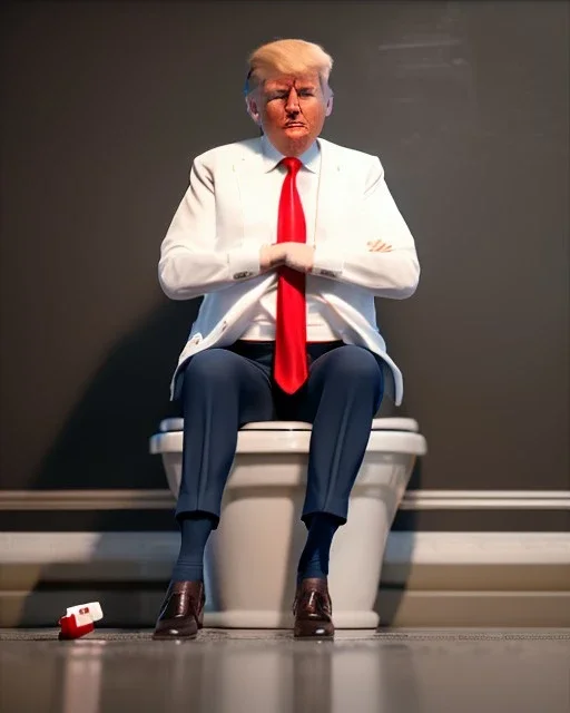 Donald Trump sitting in toilet scene, pants down, realistic image, hooper style, concept art, smooth, unreal engine 5, god lights, ray tracing, RTX, lumen lighting, ultra detail, volumetric lighting, 3d.