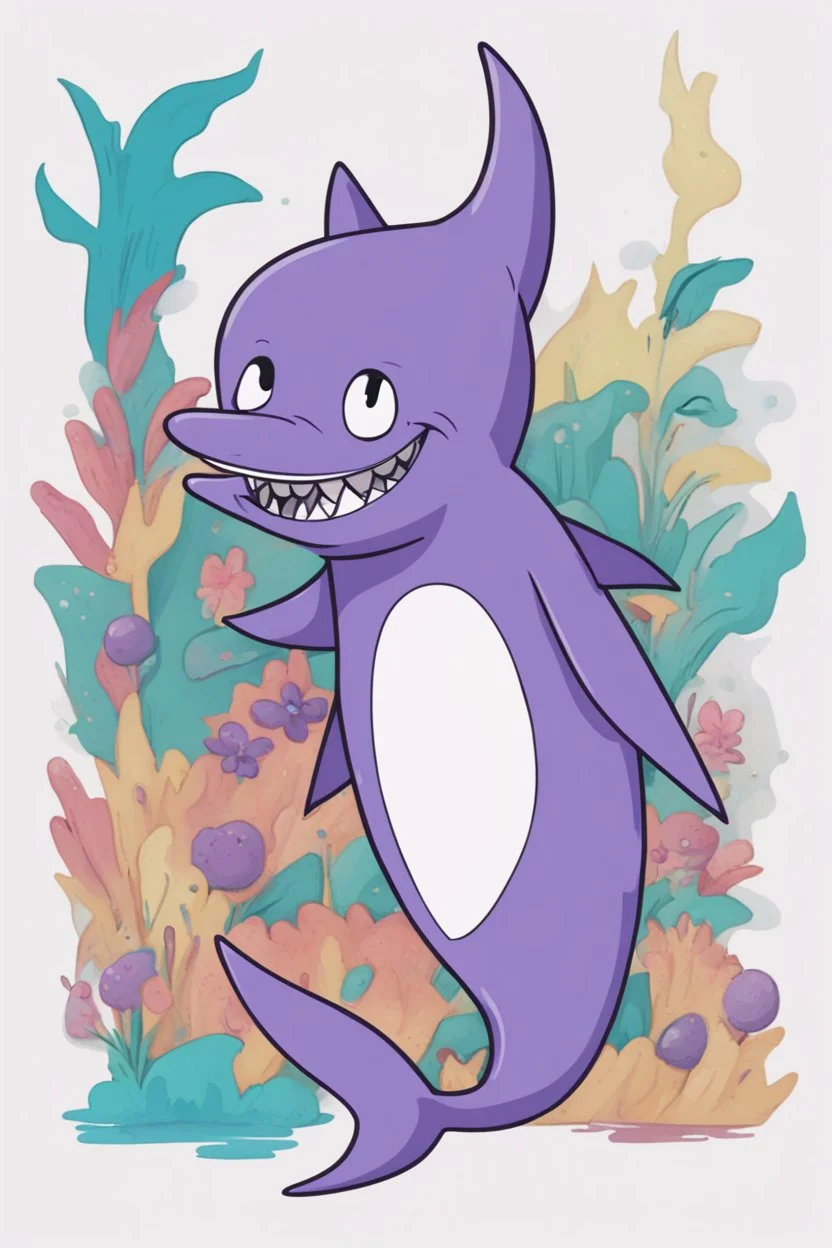 A purple shark in the style of the show Bluey.