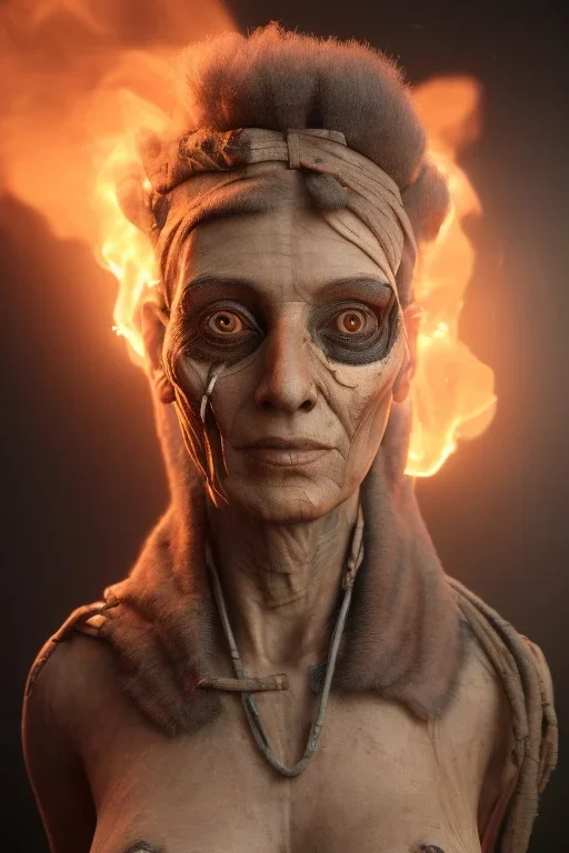 A portrait of ancient Mummy Ahmanet Sofia Bruttela, Fire theme art, ignore NSFW, apocalypse set.