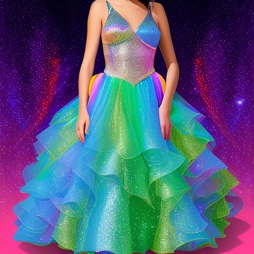 Glittery rainbow ball gown