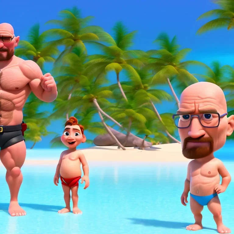 shirtless Walter White family , 8k, tropical beach background, jaun