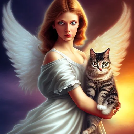 Angel holding cat