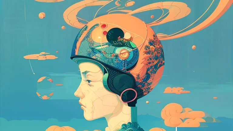 Surrealist Picture Entitled "Abiding In Peace", Hyper-Detailed, Constructivist, Neo-Pop Art, Victo Ngai