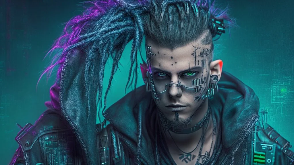 portrait of a hacker cyber punk goth character guy