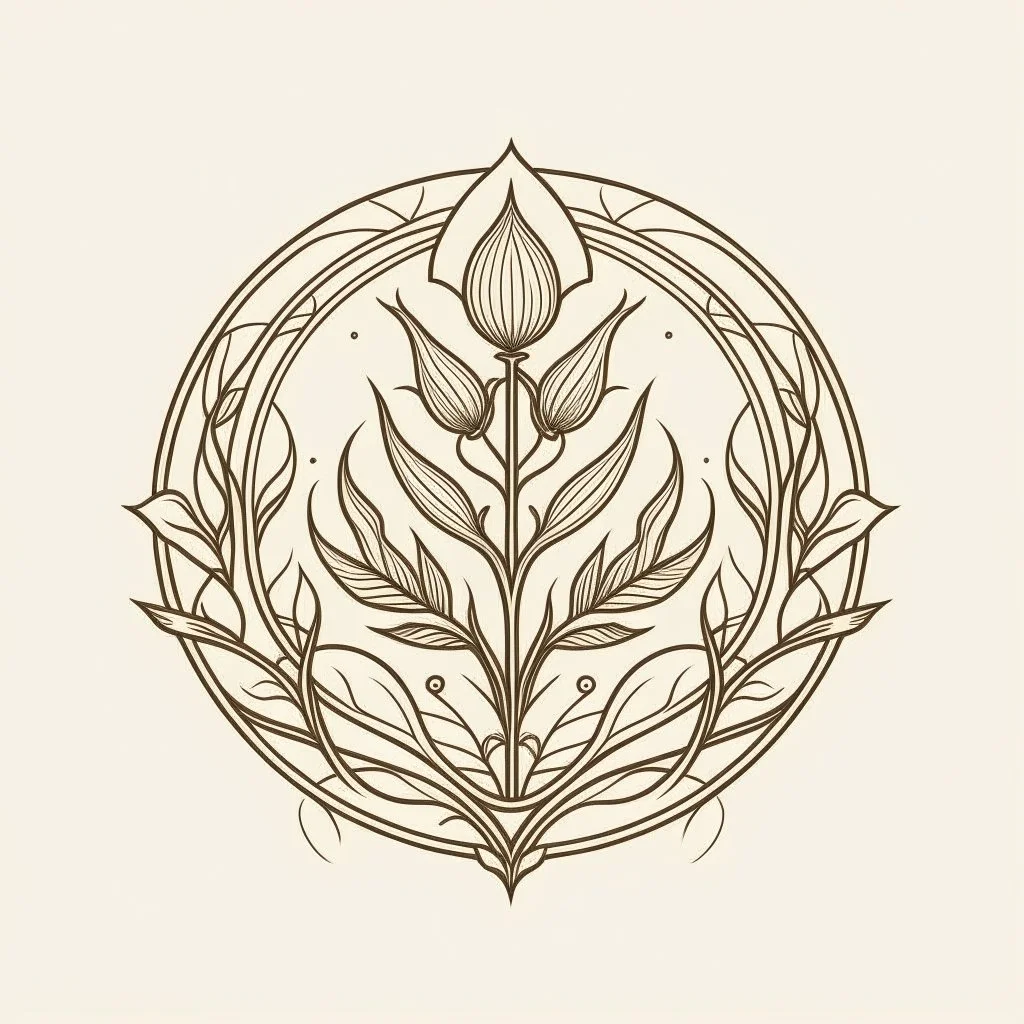 mystical simple one color Logo: botanical style, medieval