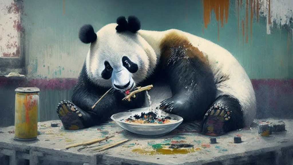 Panda eating chinesse paint art