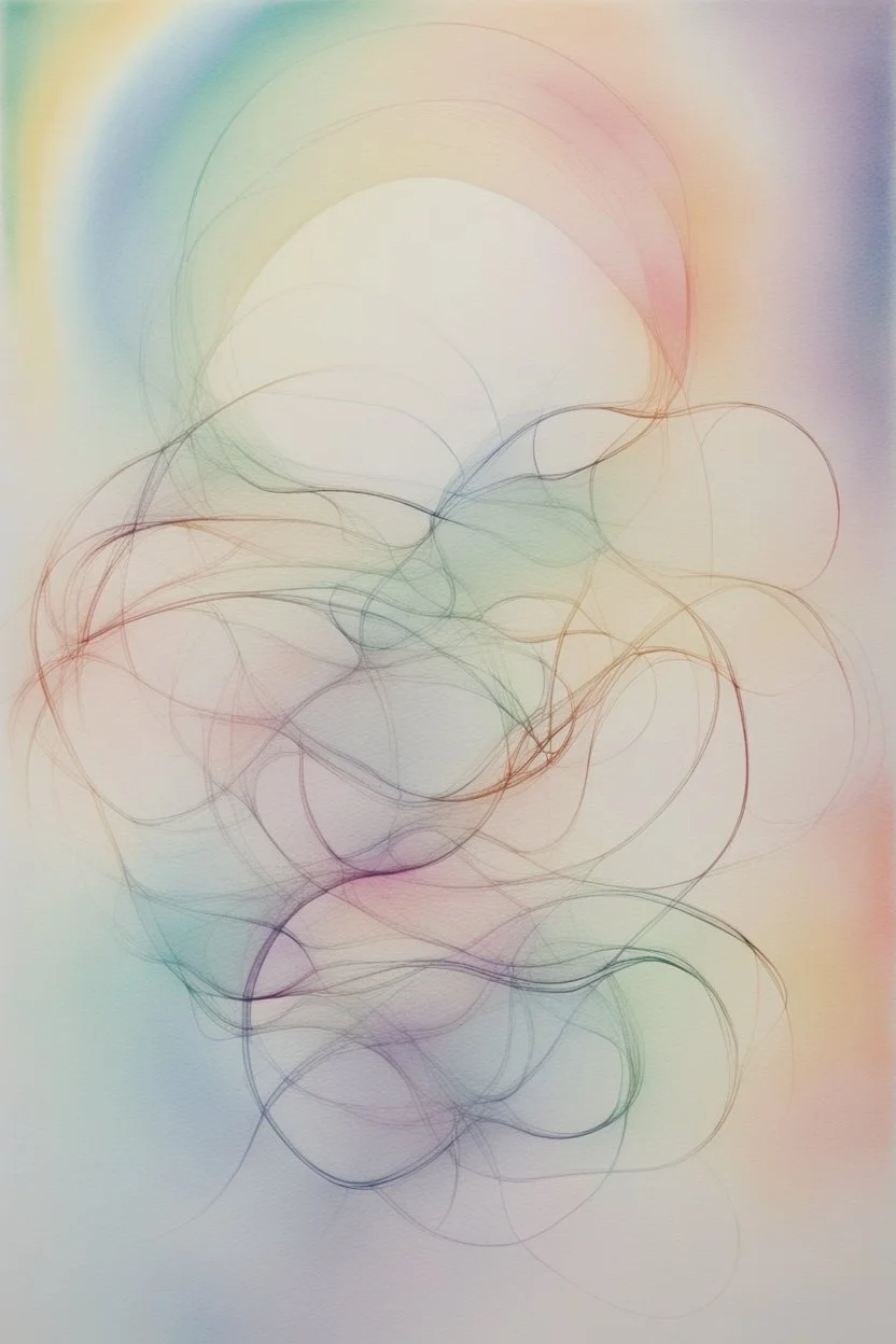 Quantum Entanglement; ink wash, rainbow of pastel colors