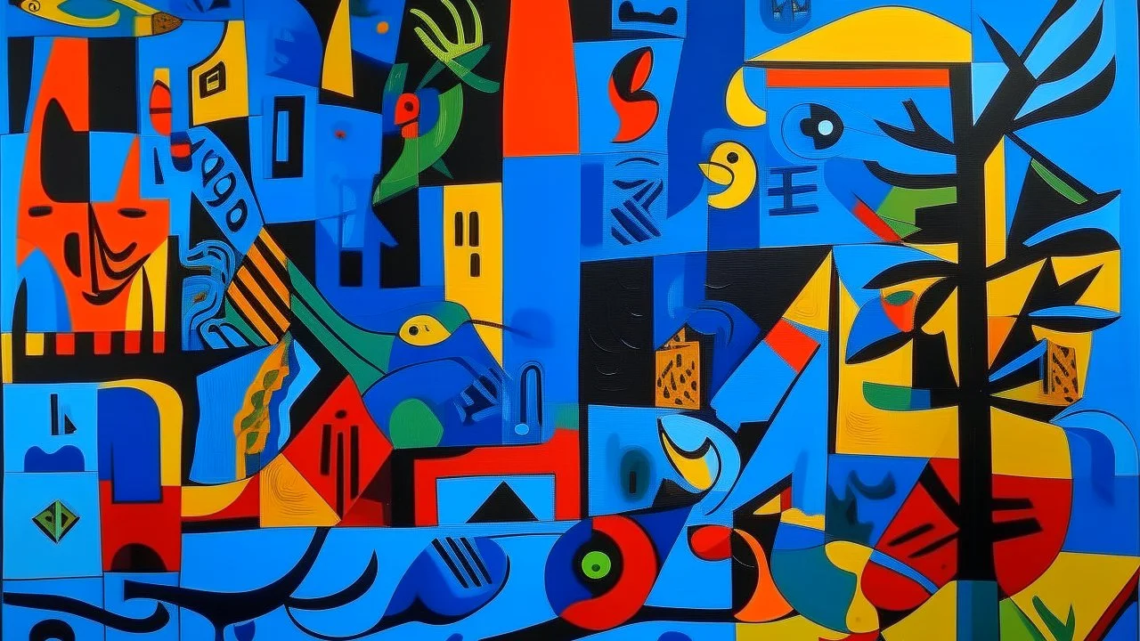 A dark blue chaotic realm with pixies painted by Stuart Davis