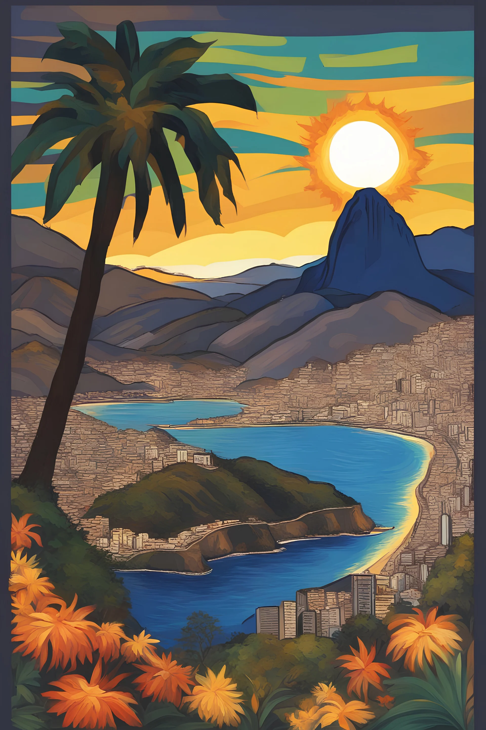 Rio de Janeiro in van Gough style suns