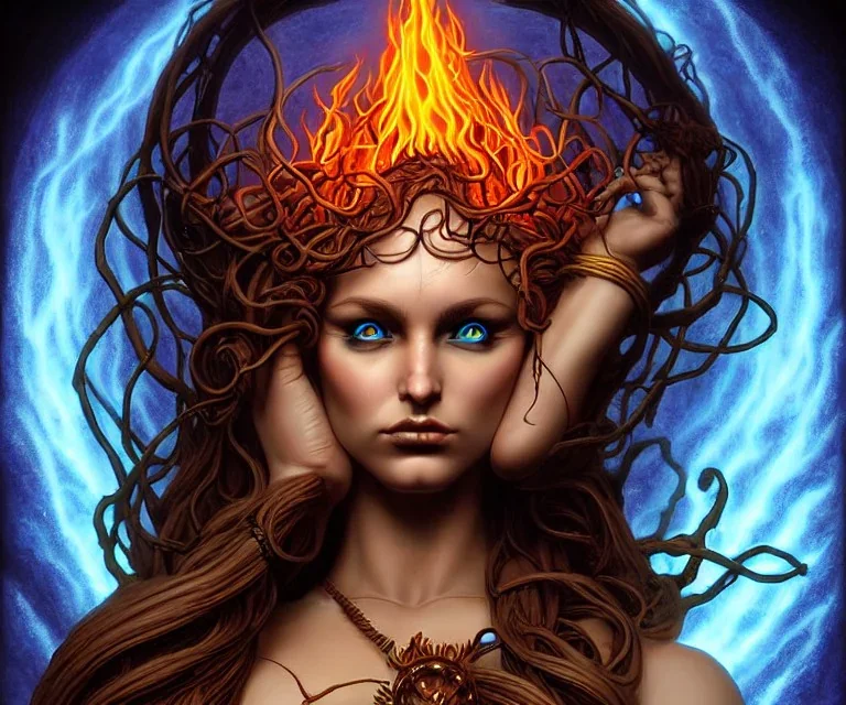 Four doll divine representing the four elements. One:Fire, Two:Earth, Three:Air, Four:Water. Mark Brooks and Dan Mumford, comic book art. Detailed photograph. Insanely intricate face, long hair. Unreal Engine 5 volumetric. Fantasy art album cover HD resolution